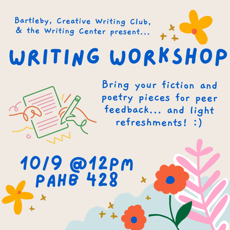 Writing Workshop on Wednesday 10/09!